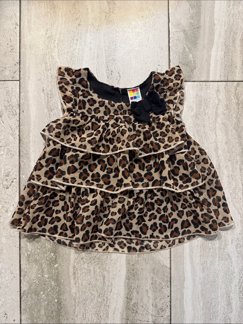 healthtex Leopard Print Tiered Ruffle Dress in Brown and Black